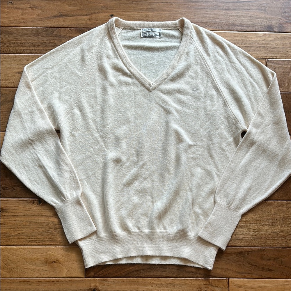 Vtg Christian Dior v neck cream sweater.